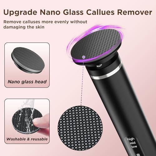 Electric Foot Callus Remover with 2600mAh Battery, Brushless Callus Remover for Feet with Nano-Glass Head & 60 Pcs Sandpaper Discs, Electric Foot File with 3 Adjustable Speeds, Gifts for Women