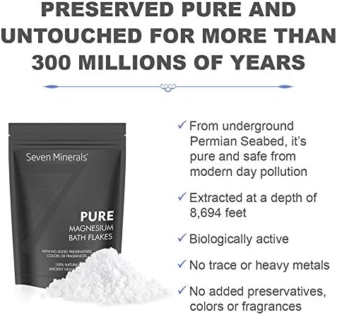 Seven Minerals Pure Magnesium Chloride Flakes 3 lb - Absorbs Better Than Epsom Salt - All Natural Unscented Foot Soak (15 uses) or Full Body Bath (8 uses) for Relaxation, Muscle Pain and More!