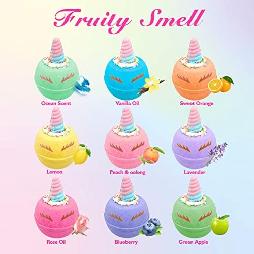 Unicorn Bath Bombs for Kids, 9 Large Kids Bath Bombs with Squishy Toys Inside, Magic Unicorn Bath Bombs with Surprise Inside for Girls…