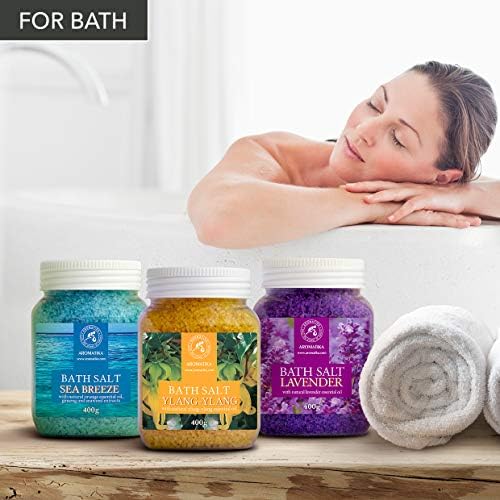 Bath Salts Set 42 Oz - Lavender - Sea Breeze - Ylang-Ylang - 100% Natural Essential Oil - Bathing - Body Care - Beauty - Relaxation - Spa