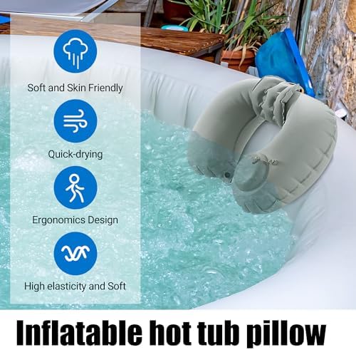 MABOZOO U-Shaped Hot Bathtub Pillow,Inflatable Spa Pillows for Hot Tub with Adjustable Button for Shower, Neck Support Headrest & Leg Pillow for Relaxation Spa Soak in Bathtub