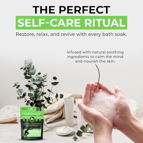 RBX Epsom Salt Bath Soak 5lb – Magnesium Flakes Muscle Relief, Menthol & Eucalyptus Essential Oils, Foot Soak for Athletes, Pain Relief, Detox, Resealable, All Natural, Cruelty Free