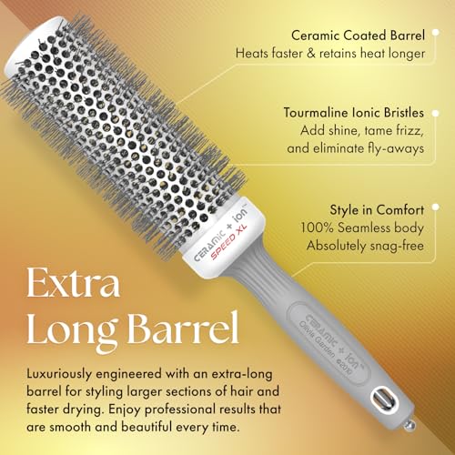 Olivia Garden Ceramic + Ion Speed XL Round Brush – 1 3/8" Extra-Long Thermal Barrel – Non-Electric Blowout Brush – CIXL-35