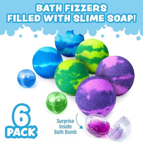 Super Goo Bath Slime 'Surprise' Bombs, 6 Pack | Kids Bath Bombs With Surprise Inside | Nontoxic | Stretchy, Squishy Slime Soap | Sensory Fun for Kids