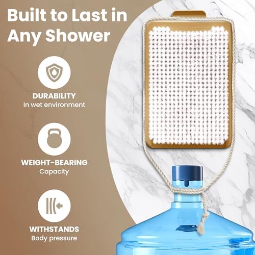 Wall-Mounted Back & Body Shower Scrubber | Replaceable Brush with Exfoliating Bristles for Back & Skin Care (Tan)