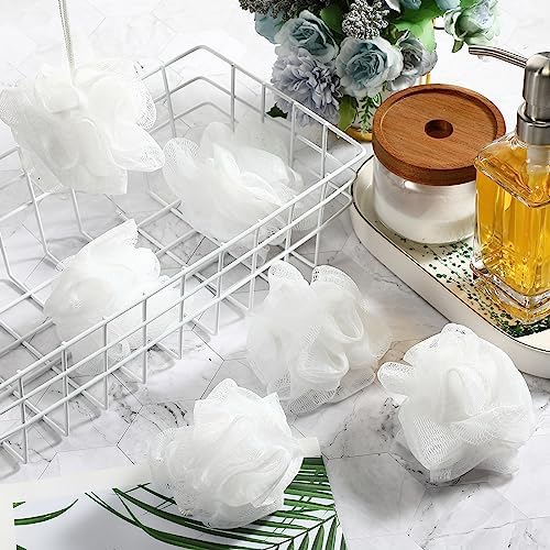 Shellwei 24 Pcs 3 Inch Mini Loofah Travel Size Bulk Shower Sponge Pouf Mesh for Women Kids Men Exfoliating Body Scrubber Baby Shower Favor(White)