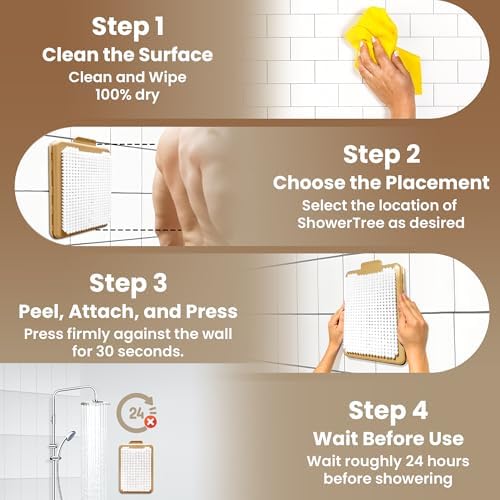 Wall-Mounted Back & Body Shower Scrubber | Replaceable Brush with Exfoliating Bristles for Back & Skin Care (Tan)
