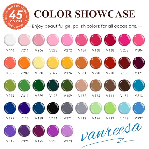 VANREESA Gel Nail Polish Kit with U V Light and Nail Drill Kit 75 Pcs Gel Polish Nail Set 45 All Season Colors Nail Polish Set Base Coat & 4 Effects Top Coat Complete Nail Kit Gifts for Women