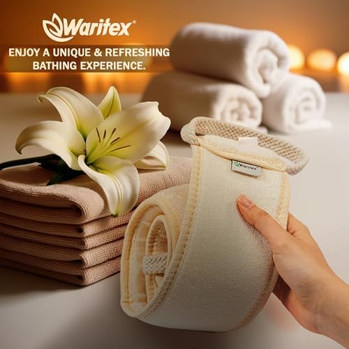 Natural Egyptian Loofah Back Scrubber for Shower, Extra-Long Exfoliating Strap Made with Natural Egyptian Loofah Fibers, Deep Cleaning Body Sponge for Men and Women – Soft Cotton Handles