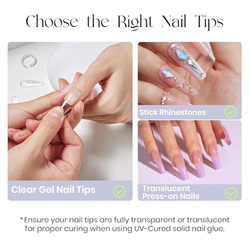 Tipex UV Gel Nail Adhesive, 30g Solid for Soft Acrylic Tips, Long Lasting Strong Bonding for 28+ Days, Large Volume Tube, Rhinestone Glue for Nail Art