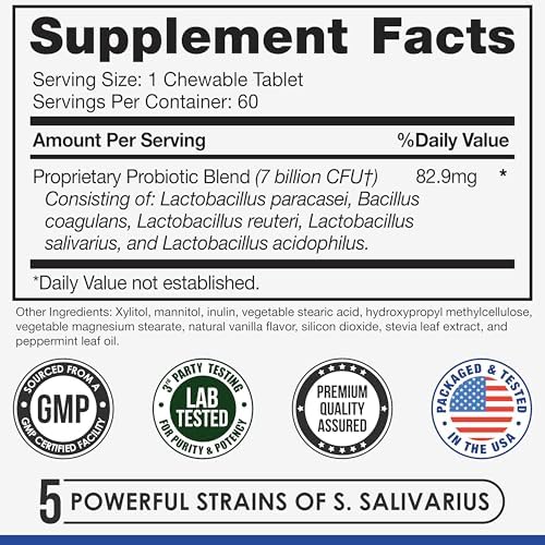 Tuthi Oral Probiotics for Mouth Bad Breath Treatment for Adults - Dental Probiotics for Teeth and Gums - Oral Health Probiotics - 60 Lozenges Peppermint Flavor