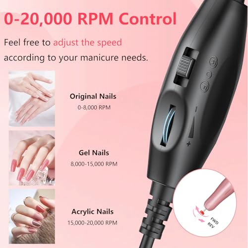 Electric Nail Drill, Professional Portable Drill Nail, 14 in 1 Acrylic Nail Drill Kit, USB Power Supply for Acrylic, Gel, Dip Powder, Manicure, Pedicure, Polishing Shape