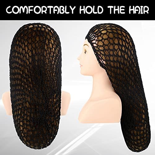 Waydress 3 Pcs Mesh Crochet Hair Nets Rayon Knit Snood Hat Cover 20 Inch Crocheted Sleeping Cap for Women Long Curly Hair