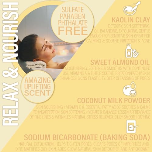 Vegan Milk Bath Soak Made with Moisturizing Coconut Milk Powder & Sweet Almond Oil for a Bath Bomb Dust Soothing Fizz & Relaxing Soak, 8 oz. (Vanilla Buttercream)