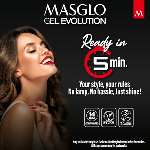MASGLO GEL EVOLUTION Nail Polish Gel Effect, No UV/Led Lamp, Duration Up to 12 days 2 PCs (Base - Top Coat) for Manicure