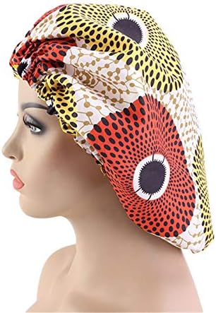 Qianmome Women Double-Layer Extra Large Print Satin Bonnet Sleep Cap African Pattern Fabric Ankara Bonnets