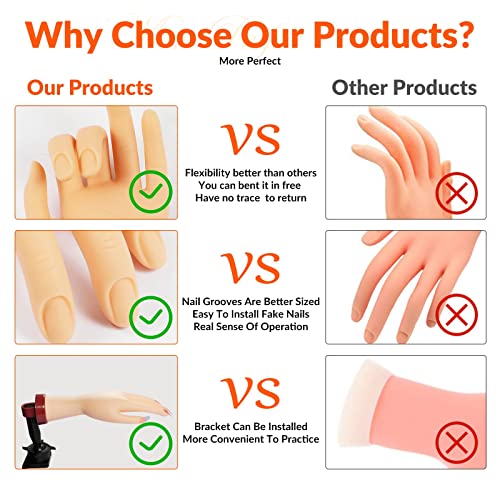 Nail Practice Hand for Acrylic Nails, Mannequin Hands for Nails Practice, Flexible Fake Hands to Practice Fake Nails Bendable Fake Hand Manicure Practice Hands Nail Art Training Hand 1Pc