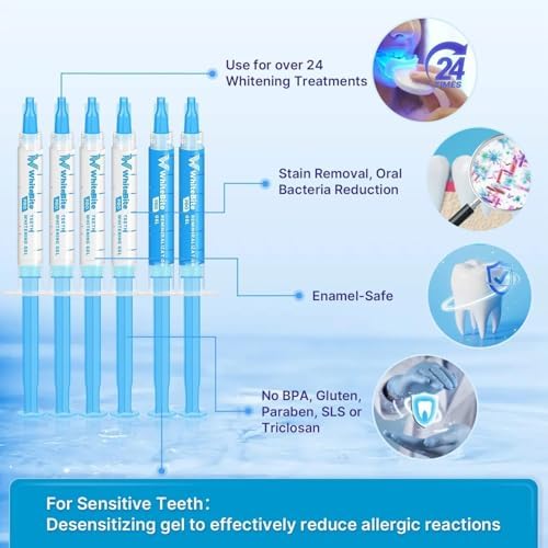 Whitebite Pro Teeth Whitening Kit for Sensitive Teeth | 4 Whitening Gels & 2 Remineralizing Gels | LED Light System for Fast Results | Professional Dental Grade | Enamel Safe