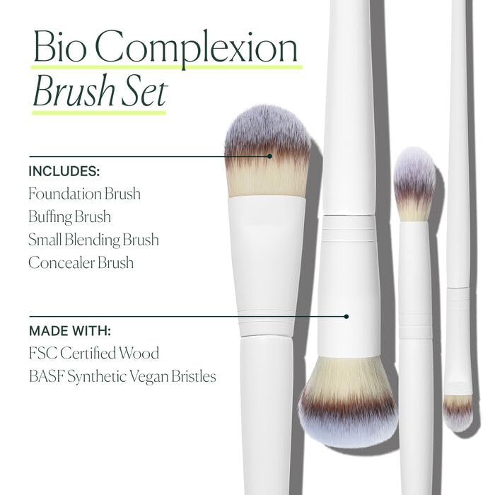 Well People Bio Complexion Brush Set, 4-Piece Face Brush Set For All Complexion Products, For Liquids, Powders & Creams, Cruelty-free Bristles
