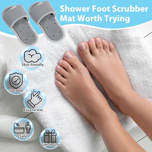 Enhon 2 Pack Shower Foot Scrubber, Silicone Foot Brush Cleaner with Non Slip Suction Cups, Clean, Exfoliate and Massage Feet No Bend in The Shower or Bath, Relax Your feet and Eliminate Fatigue