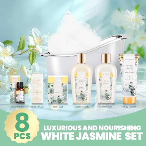 Spa Gifts for Women Jasmine 8 Pcs Spa Luxetique Gift Baskets with Hand Cream Spa Gifts for Women Bath and Body Christmas Gifts
