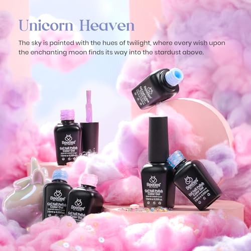 Beetles Blue Pink Gel Nail Polish Set, 6 Colors Pearl Gel Polish Baby Blue Shimmer Baby Pink Purple Mermaid, Nail Drawing Soak Off Uv Led Swirl Gel Polish Shell Thread Gift for Women