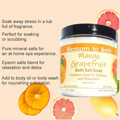 Mango Grapefruit Bath Salt Soak (8 Ounce) - Natural Fragrance - is A Versatile Soaking Aid with a Fresh Tropical Scent
