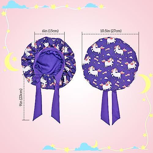 Lolalet 2 PCS Kids Bonnets for Girls, Reversible Silk Bonnet for Sleeping Satin Bonnet Cap with Wide Elastic Band -Purple & Pink