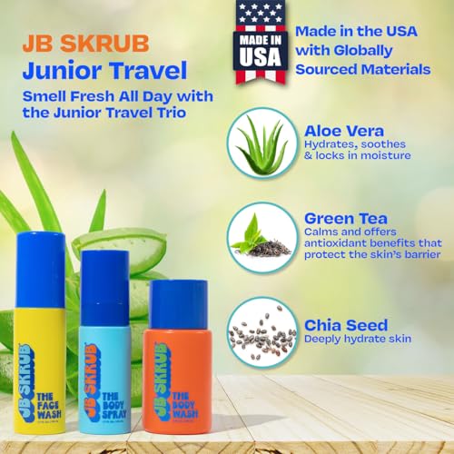 The Junior Travel Trio - Complete Skin Care Set for Kids, Tweens & Teens: Hydrating Body Wash, Refreshing Body Spray, & Gentle Face Wash