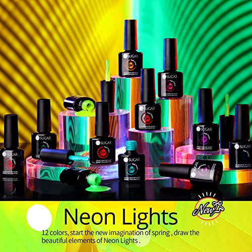 UR SUGAR Neon Gel Nail Polish Set, 12 Colors Hot Pink Orange Yellow Green Blue Red Purple Neon Pastel Color Spring Summer Nail Polish Kit Fluorescent Gel Polish Set for Home DIY Manicure Nail Salon