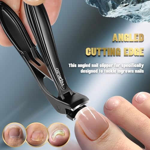 Toenail Clippers&Nail Clippers for Seniors Thick Nails - Professional Nail Clippers Set for Men/Women, Manicure Kit with Angled Head, Stainless Steel Toe Nail Cutter & File (Black(BC))