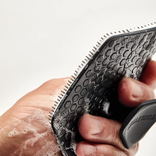 TOOLETRIES Body Scrubber & Hook - Premium Silicone Scrub for Cleaning, Exfoliating and Invigorating Your Skin - Shower Accessories - Durable & Long Lasting Body Wash Scrubber for Men - Charcol