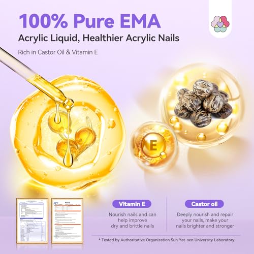 SAVILAND Essentials Acrylic Liquid Monomer: 8.12fl.oz Non-Yellowing EMA Monomer Acrylic Nail Liquid with Size 8,10,14 Nail Brushes for Acrylic Powder Application Beginner Nail Kit Home Nail Salon DIY