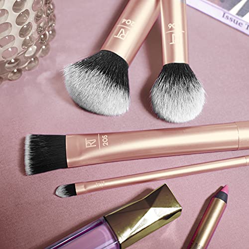 Real Techniques Flawless Base Makeup Brush Kit 2.0, Face Brush Set for Liquid, Cream, & Powder Products, Bronzer & Foundation, Streak Free Makeup Application, Soft Synthetic Brushes, 3 Piece Set