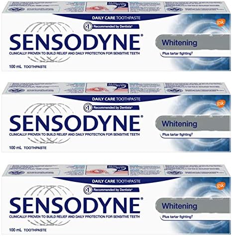 Sensodyne Sensitivity Toothpaste for Sensitive Teeth, Whitening Plus Tartar Control, 100ml (Pack of 3)