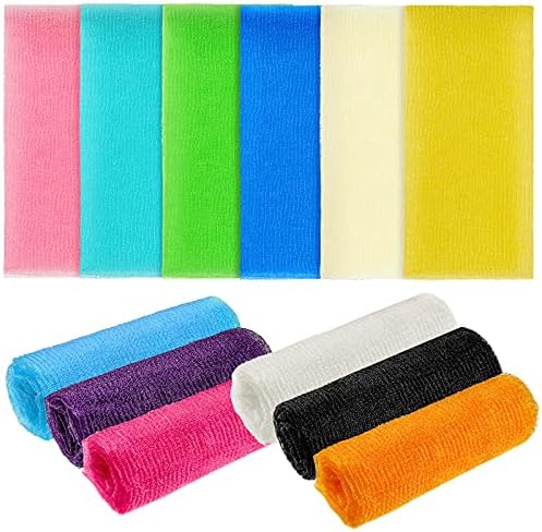 Tatuo 12 Pack 36 Inch Exfoliating Bath Cloth Towel African Net Sponge Extra Long Nylon Korean Bath Towel Japanese Shower Cleaning Sponges for Back Body(12 Color)