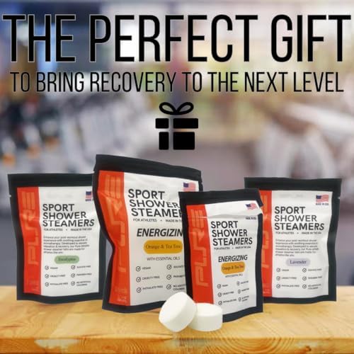Pure Energizing Sport Shower Steamers - Natural Orange and Tea Tree Essential Oils, Made in USA, Energy Boost for Athletes, Best Relaxing Birthday Gift Set for Stress Relief, Recovery and Self Care