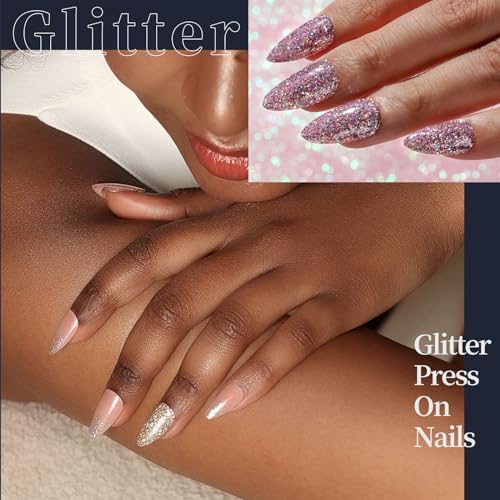 FANDAMEI Press on Nails, 24 Colors 576PCS Press on Nails Almond, Matte Glossy Press on Nails Short Almond, Glitter Fake Nails, Press on Nails French Tip Natural, Press on Nails for Nail Art