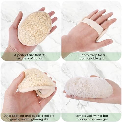 Natural Loofah Sponge Exfoliating Body Scrubber, Organic Biodegradable Eco-Friendly Bath Luffa Sponges for All Skin Types, Men Women Gift (1 Thick + 2 Thin)