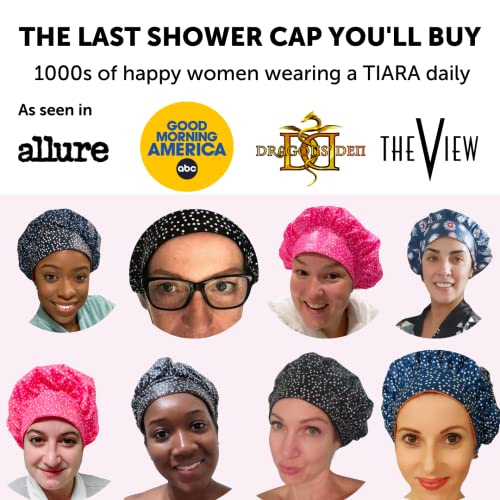 TIARA 2-in-1 Luxury Shower Cap for Women Reusable Waterproof – Hair Cap for Long & Short Hair – All Size Fit Flexi Shower Cap, Terry Lined Leakproof Cloth (Patented), Soft & Breathable