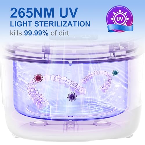 Professional Ultrasonic Retainer Cleaner Retainer Cleaning Machine - 45kHz Ultrasonic Cleaning, Suitable for Denture Mouth Guard Aligner Dental Trays