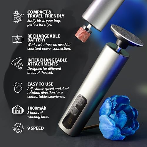 Electric Foot Callus Remover Rechargeable - Black Electric Foot Filer with 9 Speed Settings, Type-C Charging, and 60 Sanding Discs for Smooth Skin - Callus Remover for Feet
