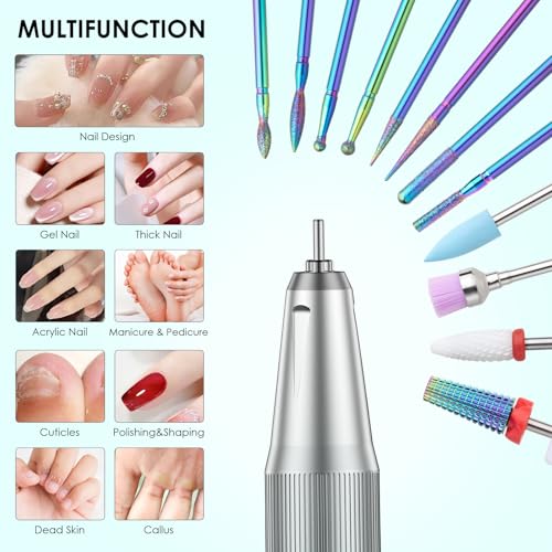 Electric Nail Drill, 40000RPM Professional E-Filer Rechargeable with 15 Drill Bits, Portable Nail File Electric Nail Filer for Acrylic Nails Gel Polishing Removing for Salon Home (Blue)