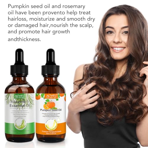 Rosemary Oil and Pumpkin Seed Oil Kit, Hair Growth Oil for Dry Damaged Hair, Moisturizing Scalp, Face, Nails, Body, Skin, Clear
