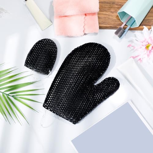 Vesici 2 Pcs Honeycomb Exfoliating Glove Set Exfoliating Bath Mitt Honeycomb Face and Body Scrubber Shower Mitt Sponges for Cleaning Body Shower Face Skin Beauty Spa(Black)