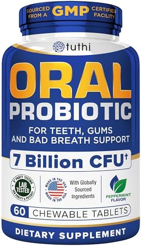 Tuthi Oral Probiotics for Mouth Bad Breath Treatment for Adults - Dental Probiotics for Teeth and Gums - Oral Health Probiotics - 60 Lozenges Peppermint Flavor