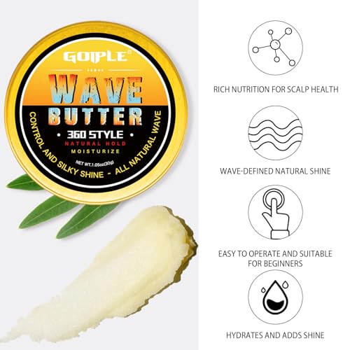 Wave Pomade for Men Strong Hold Easy Wash Hair Cream Grease, Promotes Layered Waves, Moisture, Shine, Brush and Durag Cap Set