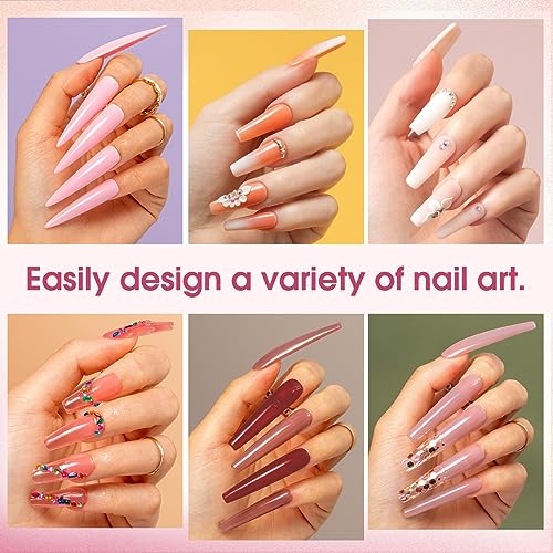 ROSALIND Poly Nail Gel Kit -20 Colors + 72Nail Art Accessories Kit, Nude Clear Poly Nail Gel Nail Kit Starter Kit with Big U V Lamp Slip Solution for Pink Nail Extensions Gel Dual Forms Nail Brush