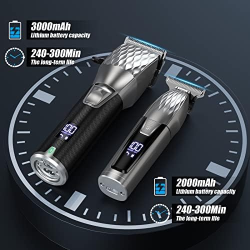 Professional Hair Clippers for Men, Professional Barber Clippers and Trimmer Set, Cordless Beard Trimmer Haircut Grooming Kit Gift for Men Women Kids Grey