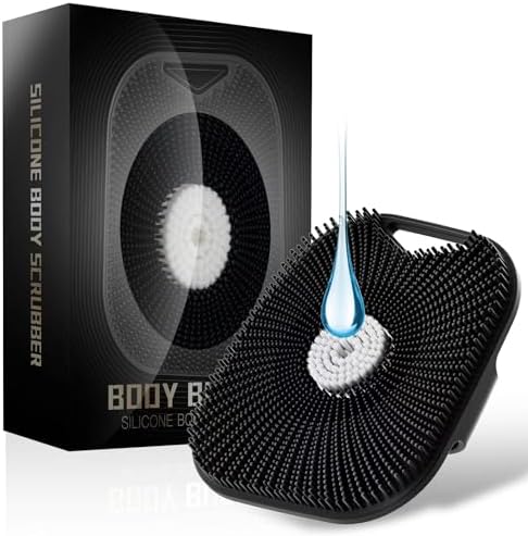 Zinc Infused Silicone Body Scrubber for Men, New Upgrade Deep Exfoliating Body Scrubber for Shower, Silicone Loofah Men for Sensitive Skin with Lathering Bristles and Ergonomic Non-Slip Handle (Black)